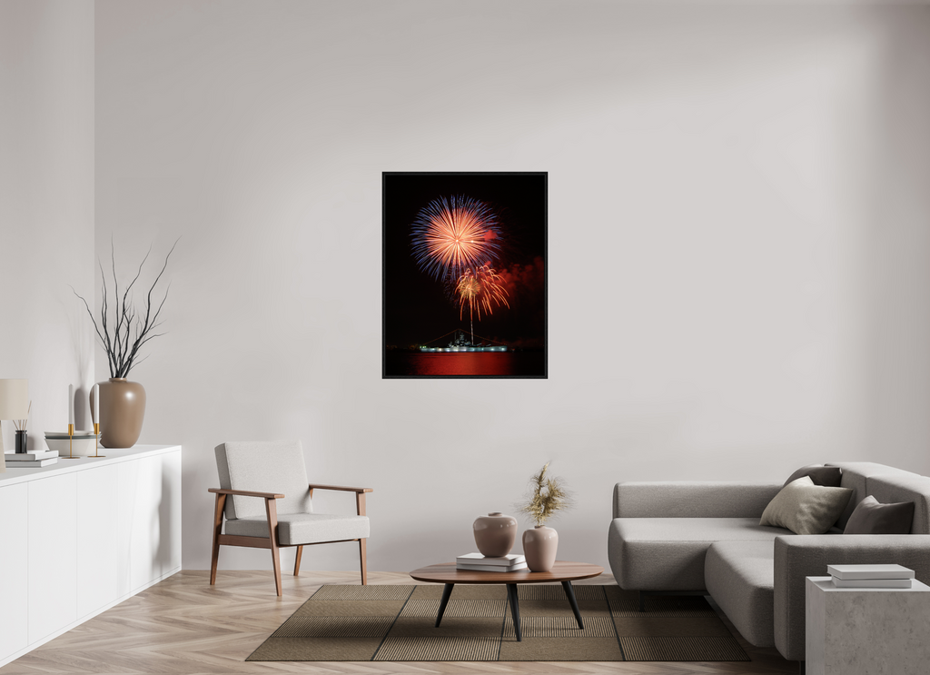 35 x 44.1″, Floater Frame USS ALABAMA Battleship - Fireworks