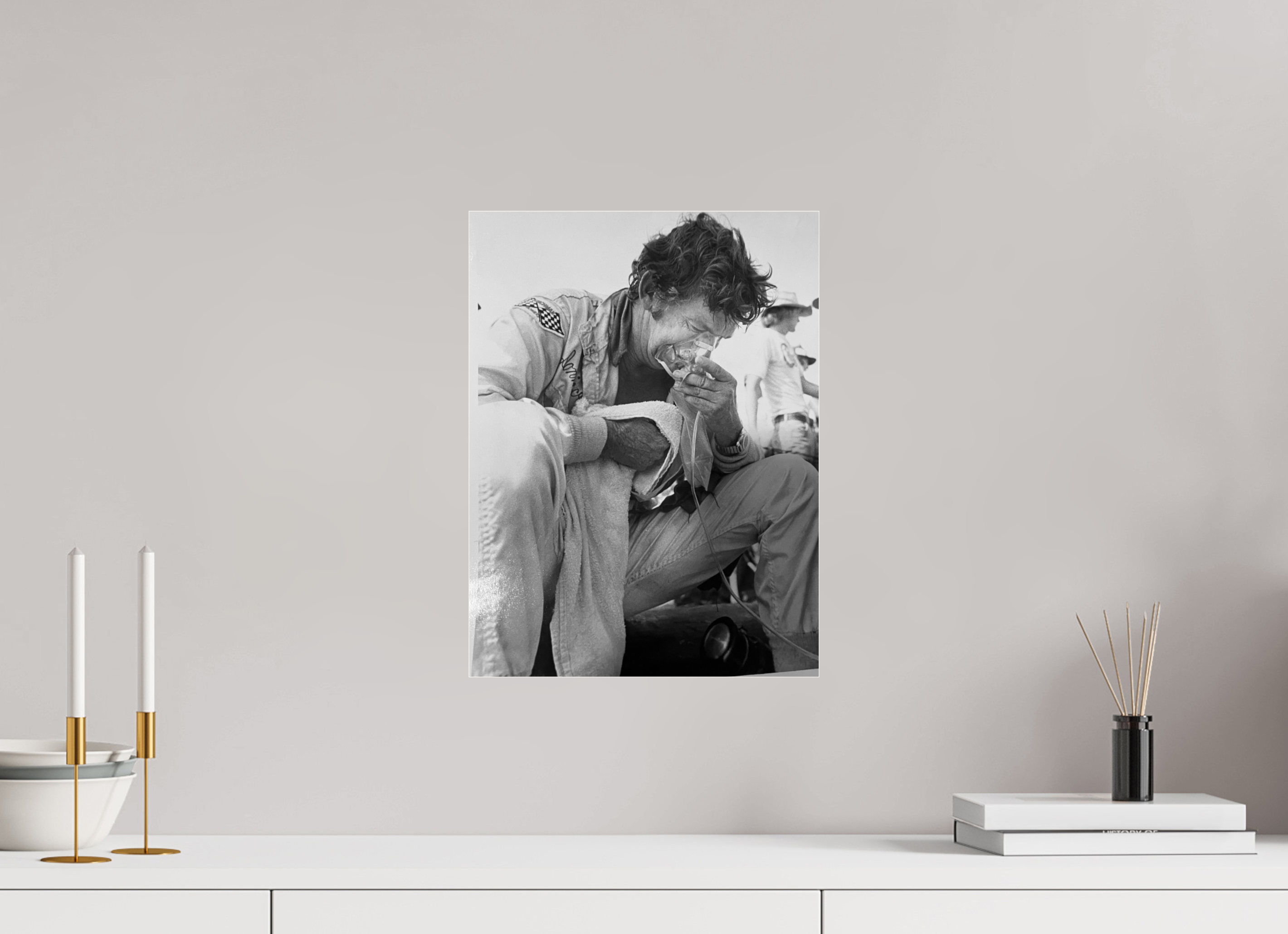 12 x 16″, Black & White under Acrylic Glass Donnie Allison at Talladega 1977
