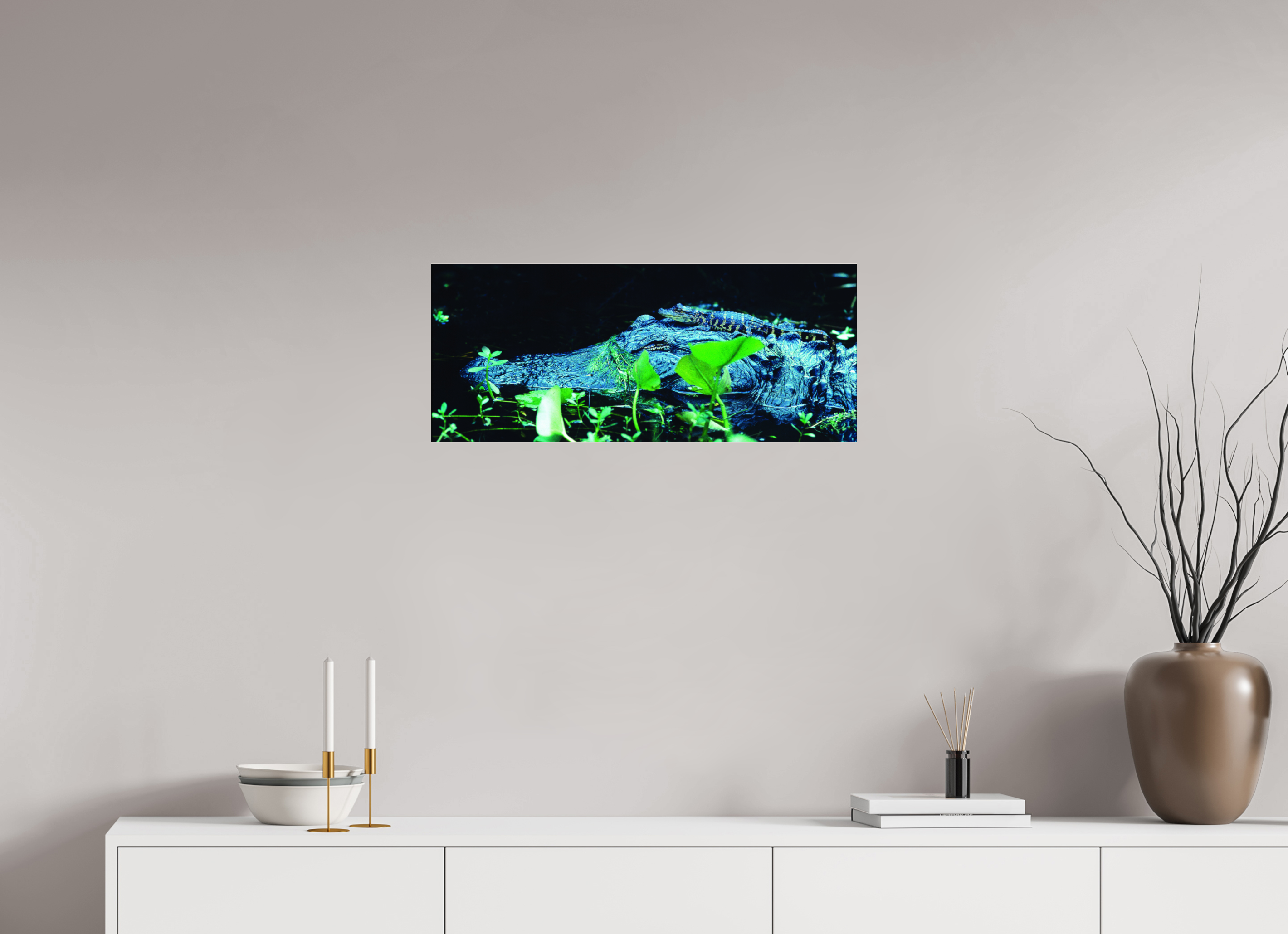 28.7 x 12″, Photo Print Under Acrylic Glass Mama Gator w/ Baby - Photo under Acrylic Glass