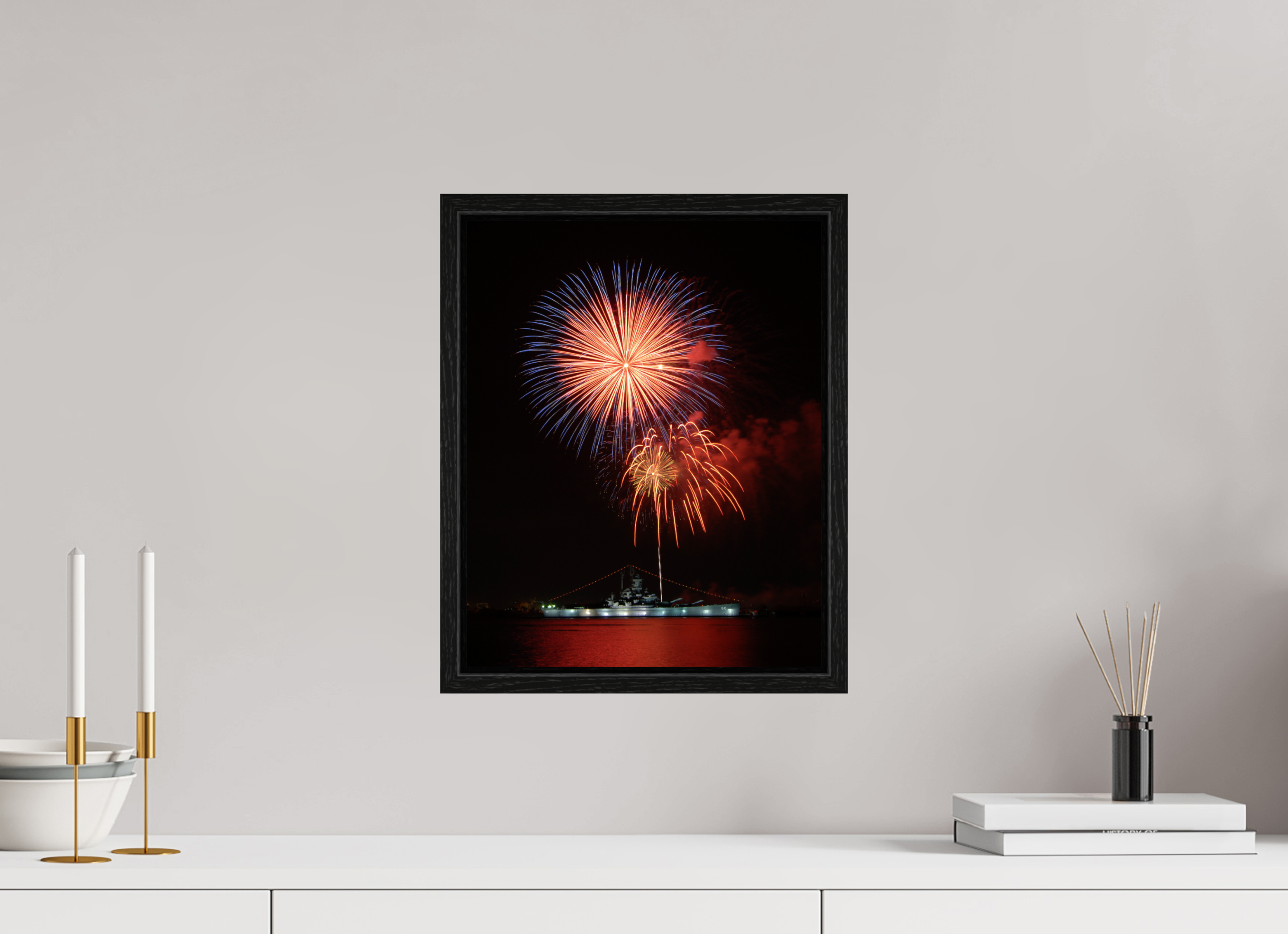 12 x 15.1″, Floater Frame USS ALABAMA Battleship - Fireworks