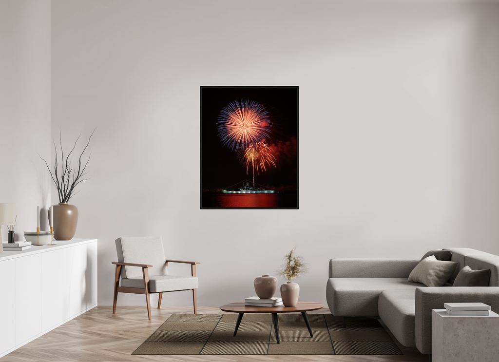 39 x 49.2″, Floater Frame USS ALABAMA Battleship - Fireworks