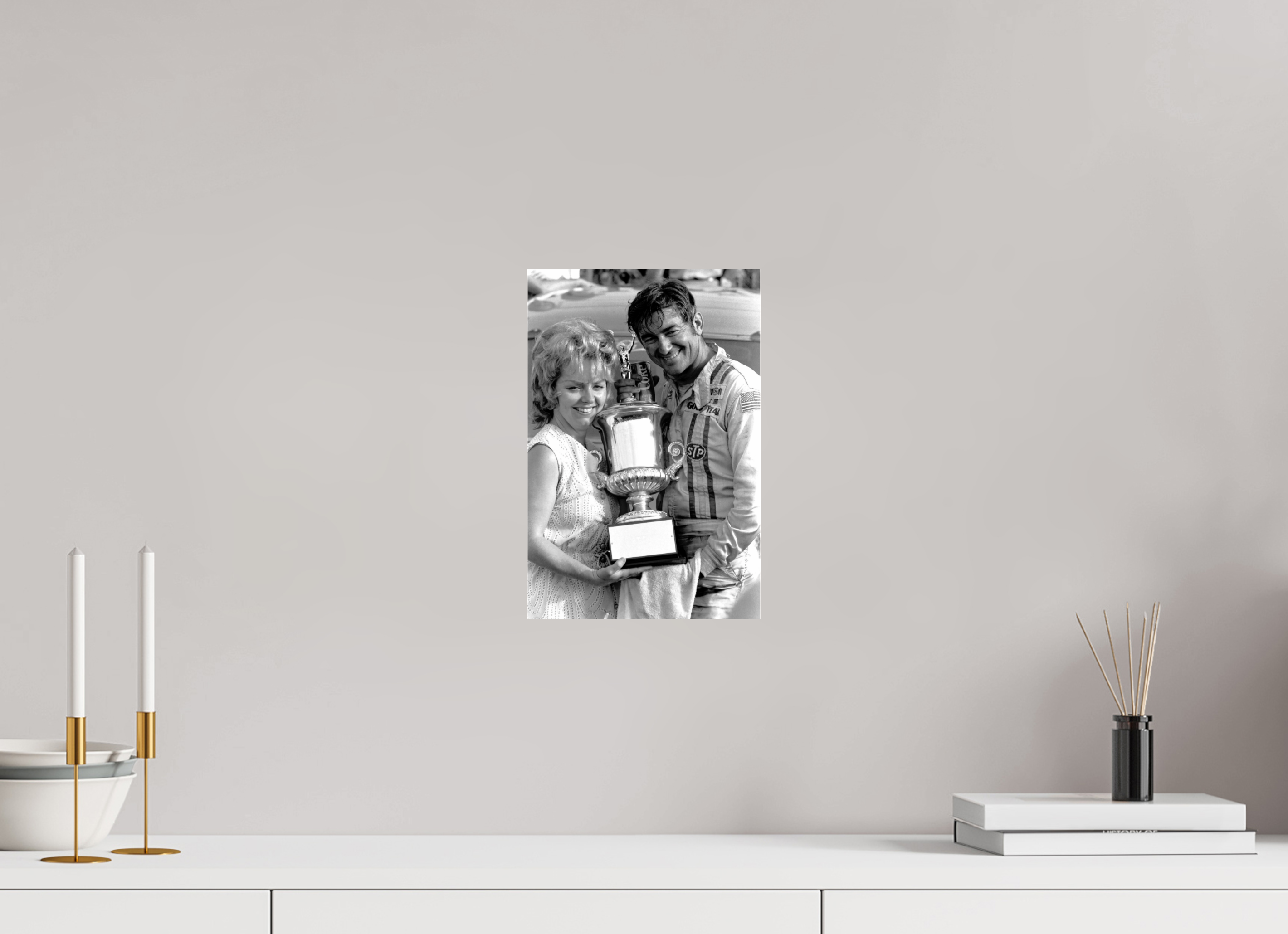 8 x 12″, Black & White under Acrylic Glass Bobby Allison wins Talladega Aug 1971 - Photo under acrylic glass or framed