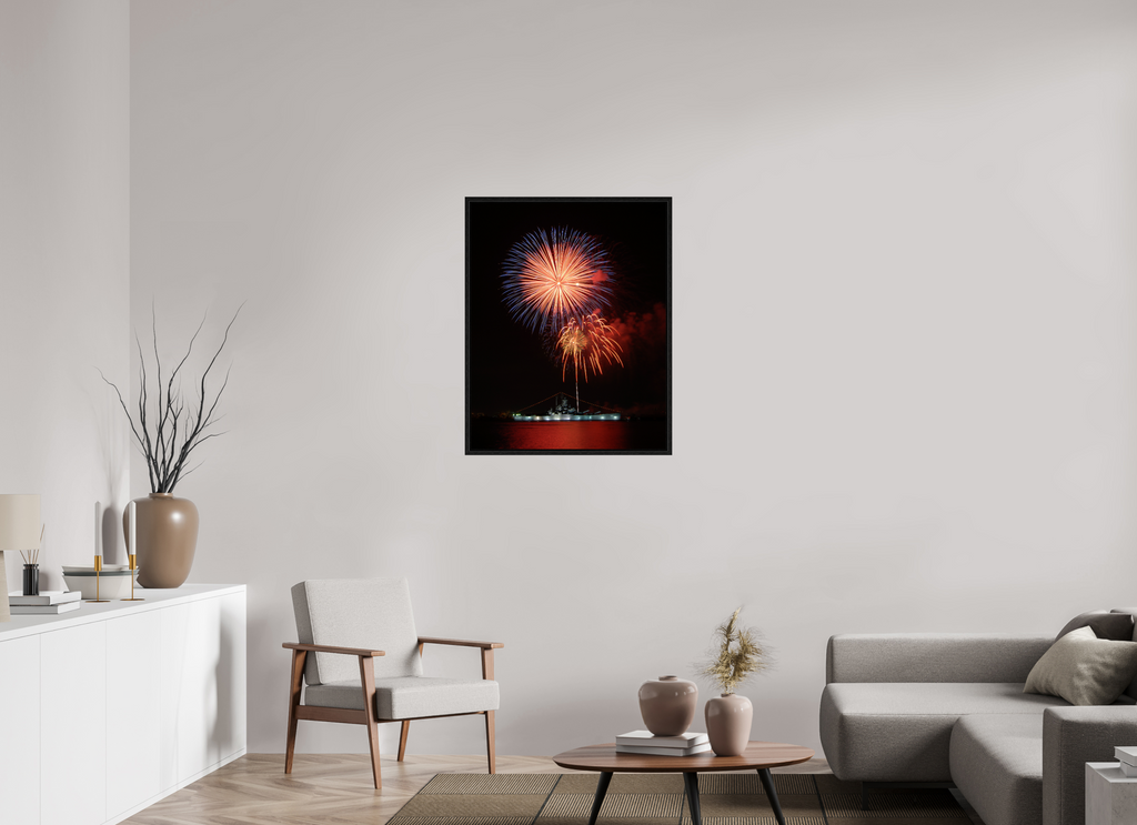 28 x 35.3″, Floater Frame USS ALABAMA Battleship - Fireworks