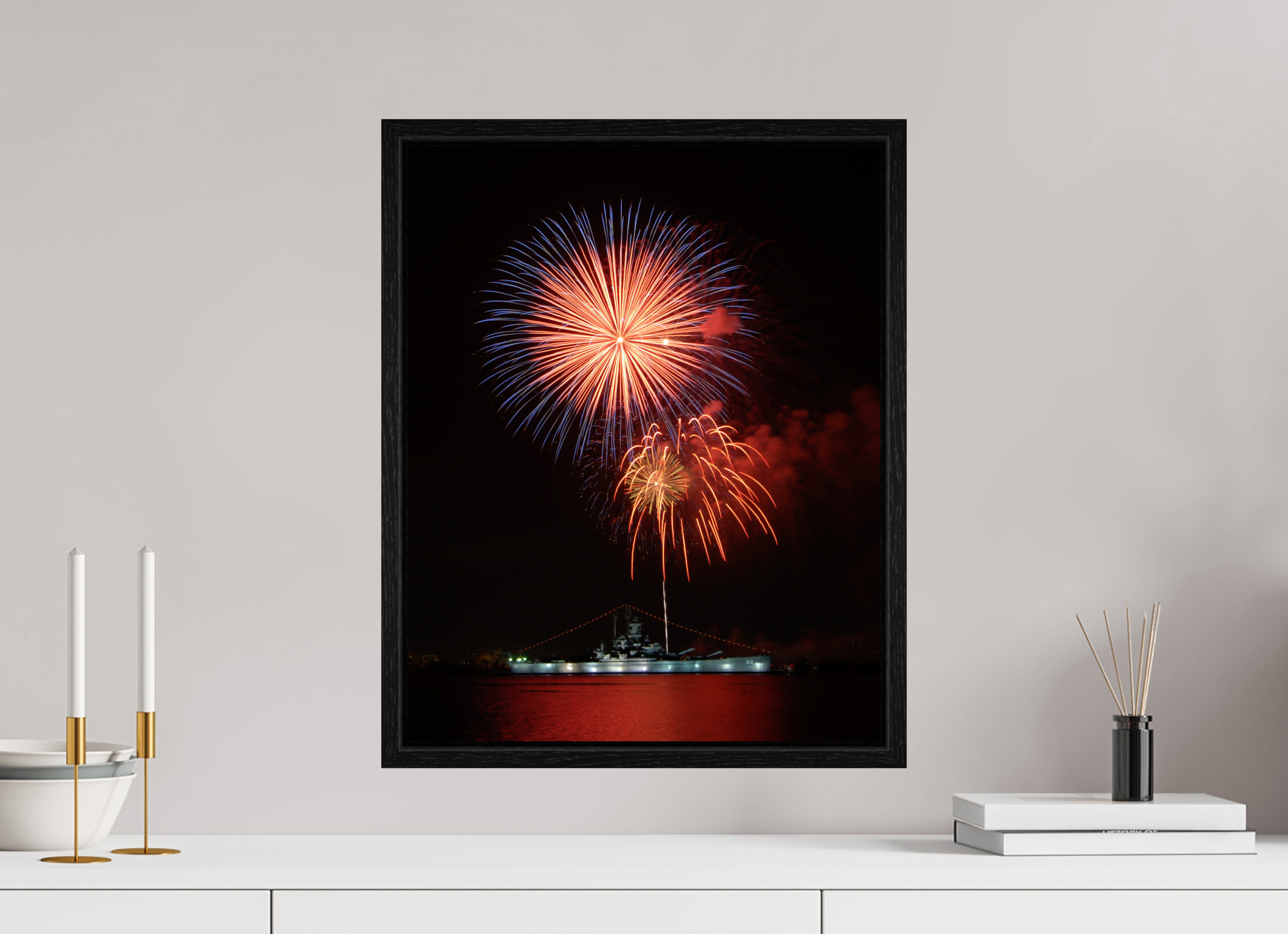 16 x 20.2″, Floater Frame USS ALABAMA Battleship - Fireworks