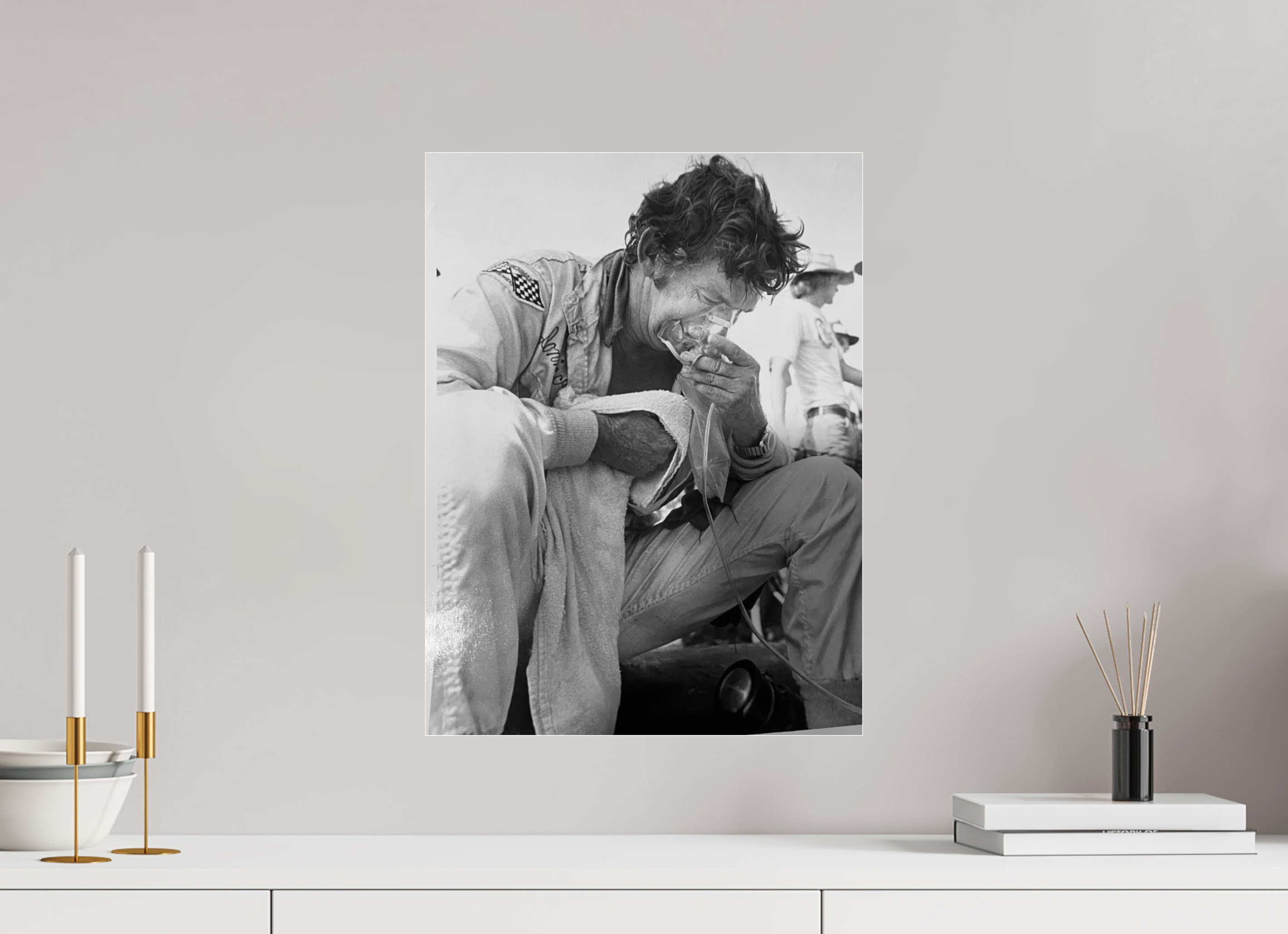 15 x 20″, Black & White under Acrylic Glass Donnie Allison at Talladega 1977