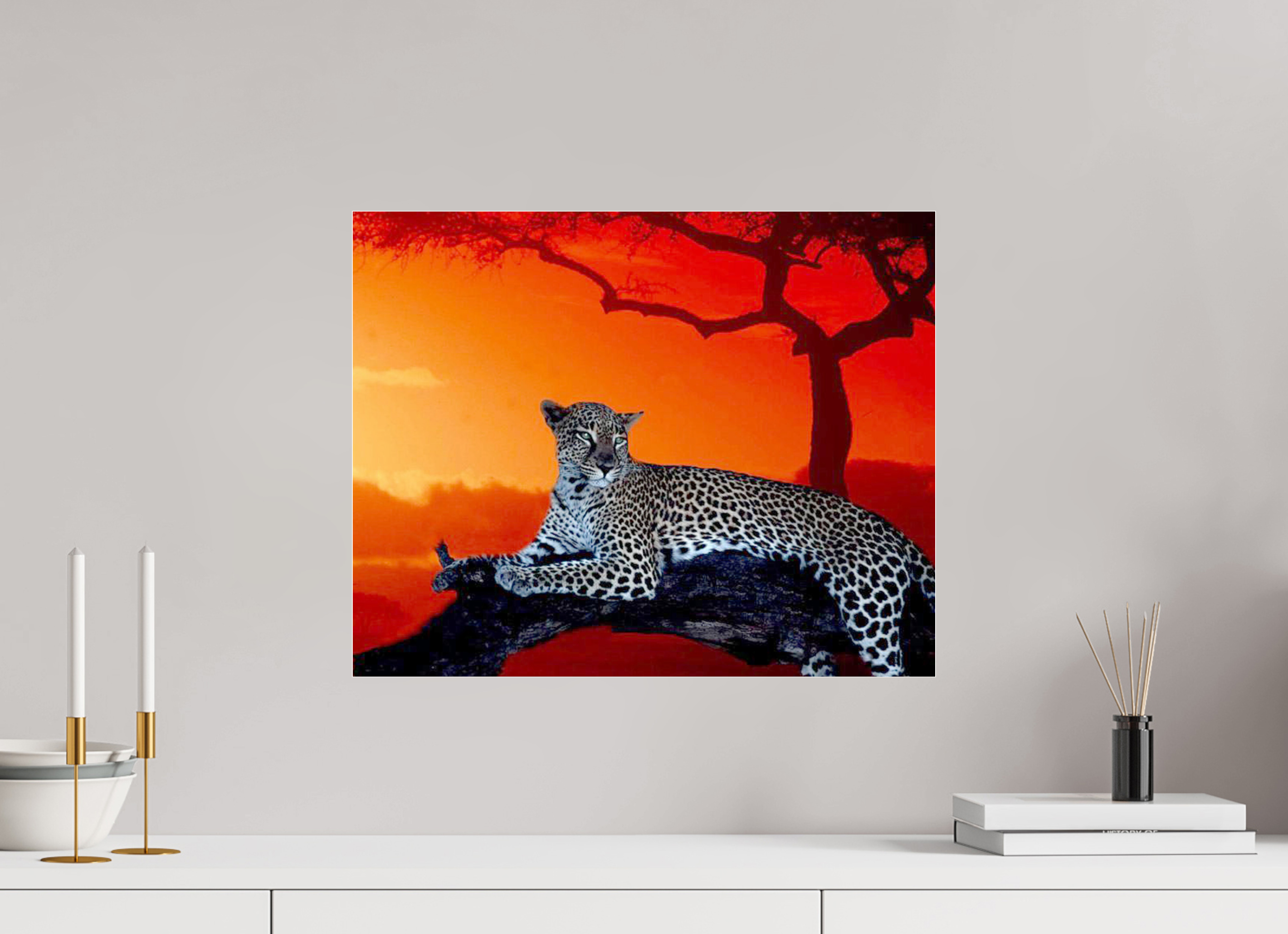 20 x 16″, Photo Print Under Acrylic Glass Leopard Sunset in Africa