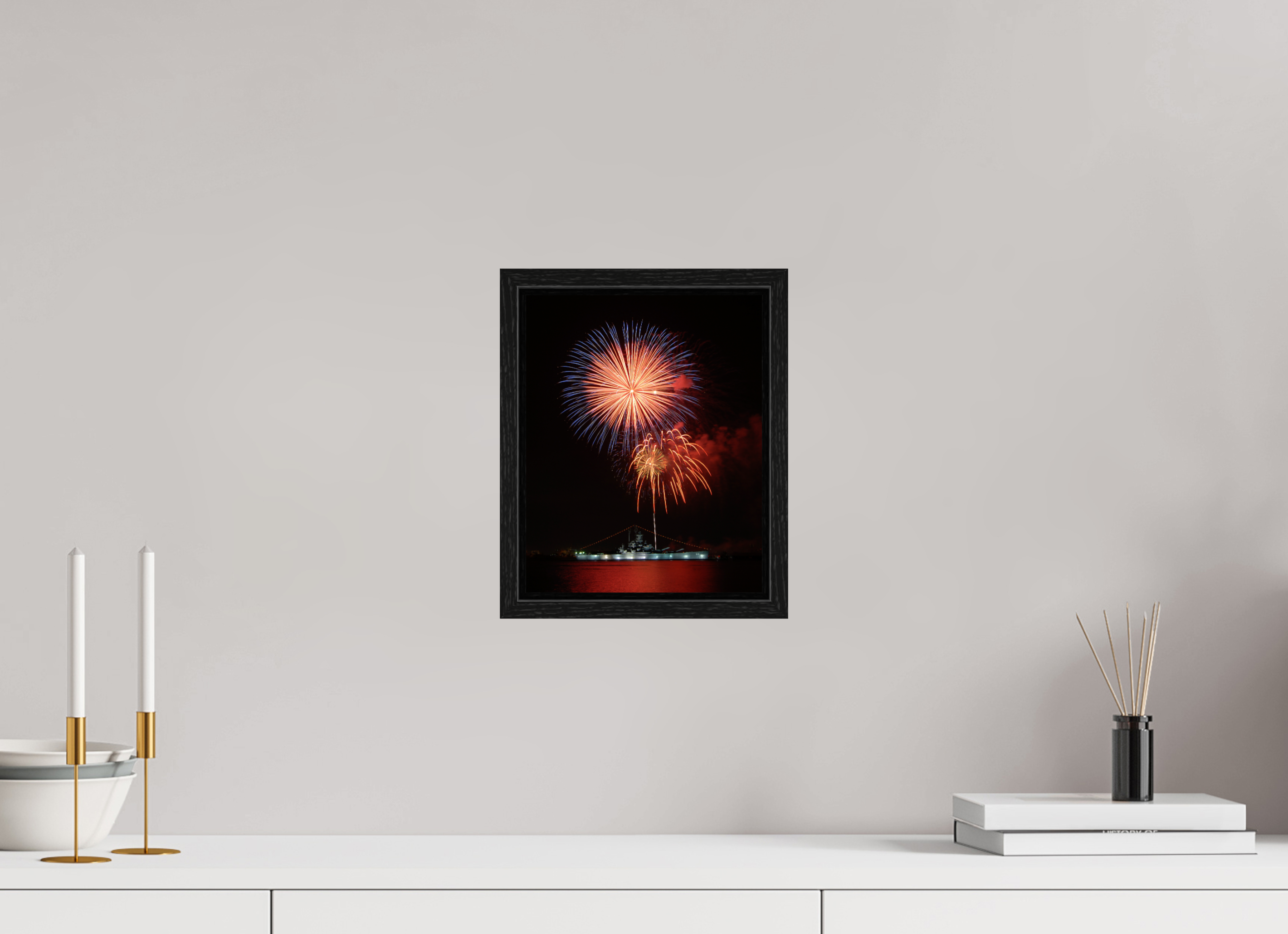8 x 10.1″, Floater Frame USS ALABAMA Battleship - Fireworks