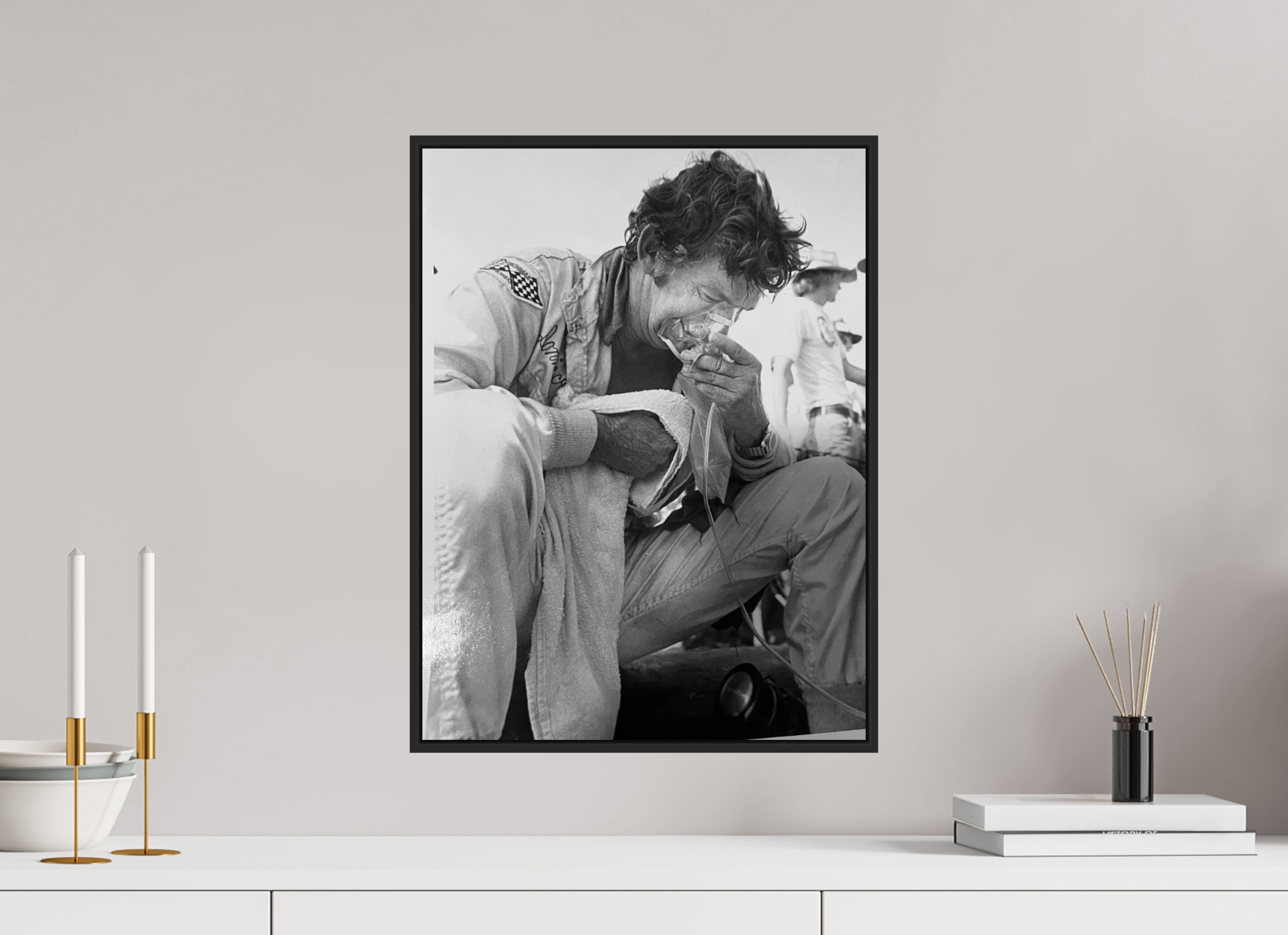 15 x 20″, Black & White Framed (black) Donnie Allison at Talladega 1977