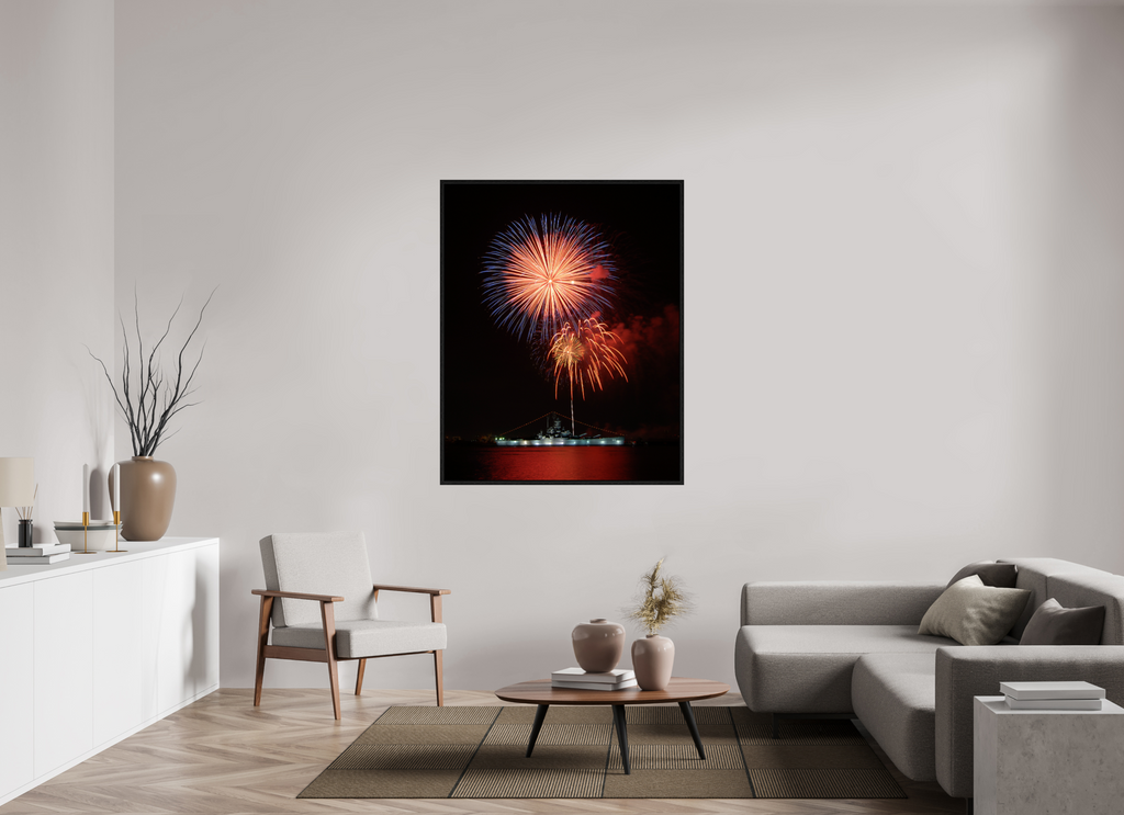 43 x 54.2″, Floater Frame USS ALABAMA Battleship - Fireworks