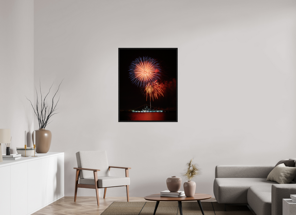 31 x 39.1″, Floater Frame USS ALABAMA Battleship - Fireworks