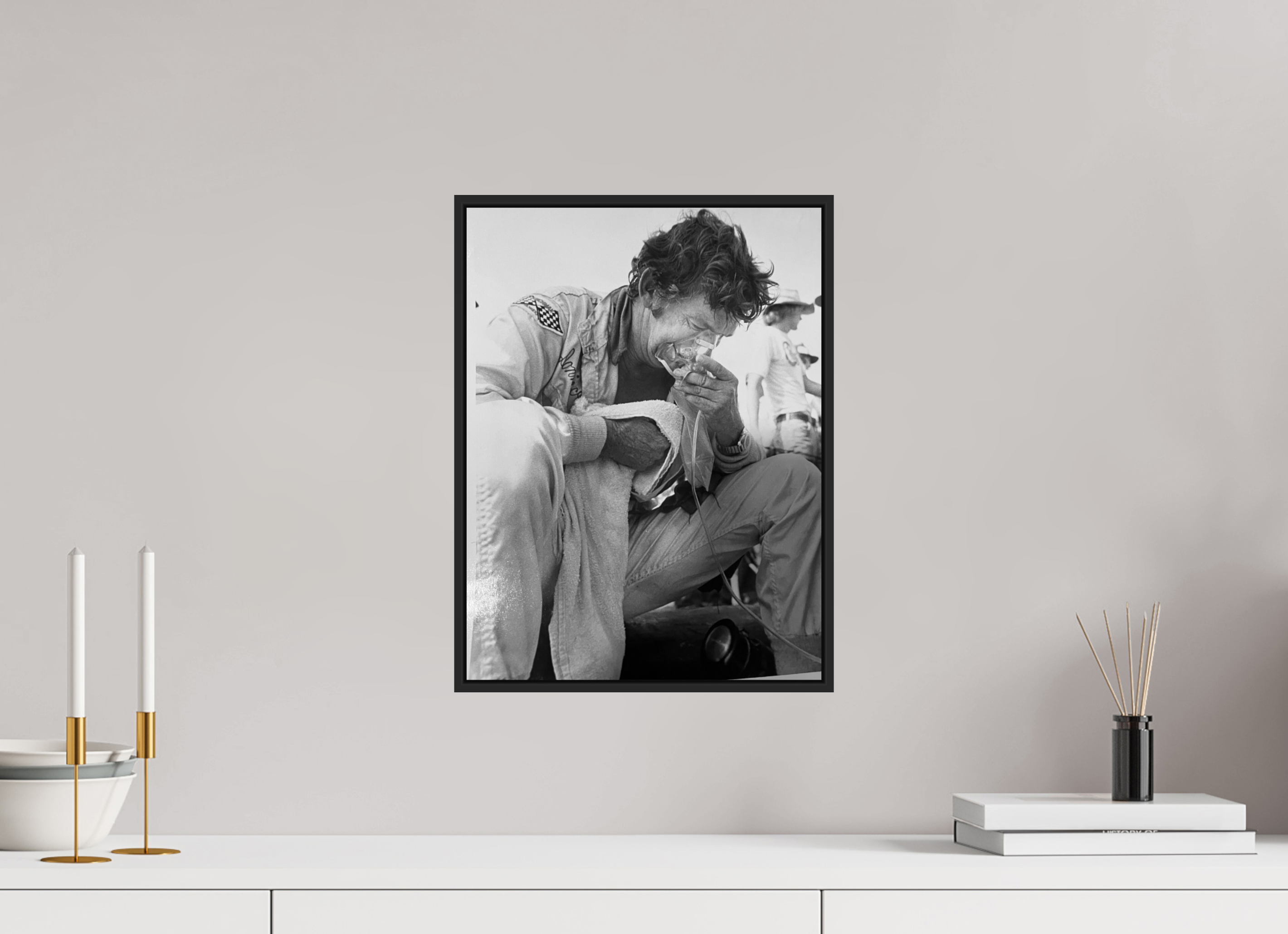 12 x 16″, Black & White Framed (black) Donnie Allison at Talladega 1977